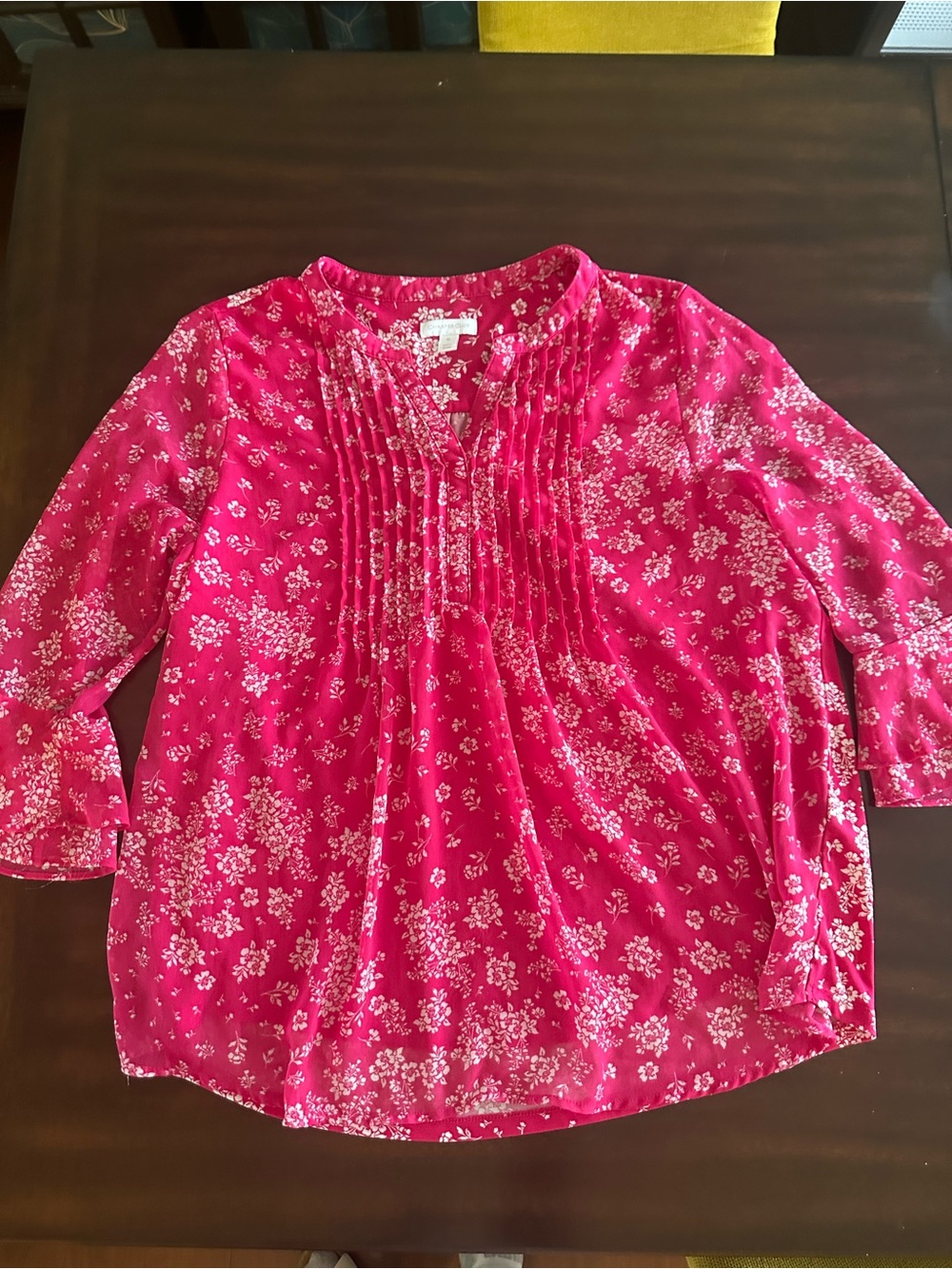 Pink Floral Pintuck Peasant Blouse